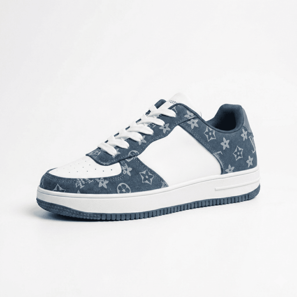 Men's Classic White Navy Court Sneakers - Image 3