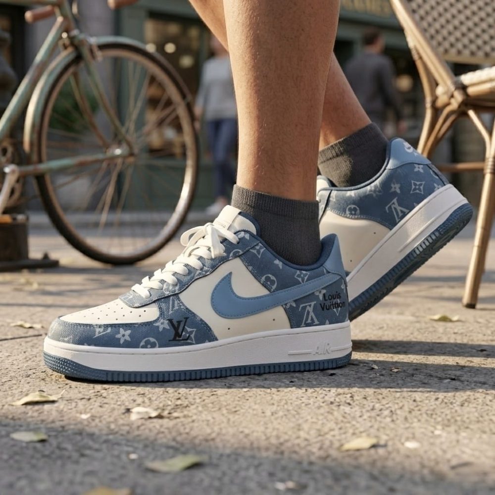 Men's Classic White Navy Court Sneakers - Image 4