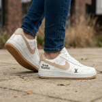Men's Premium White Beige Luxury Sneakers - Image 3