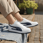 Men's Classic White Navy Court Sneakers - Image 4