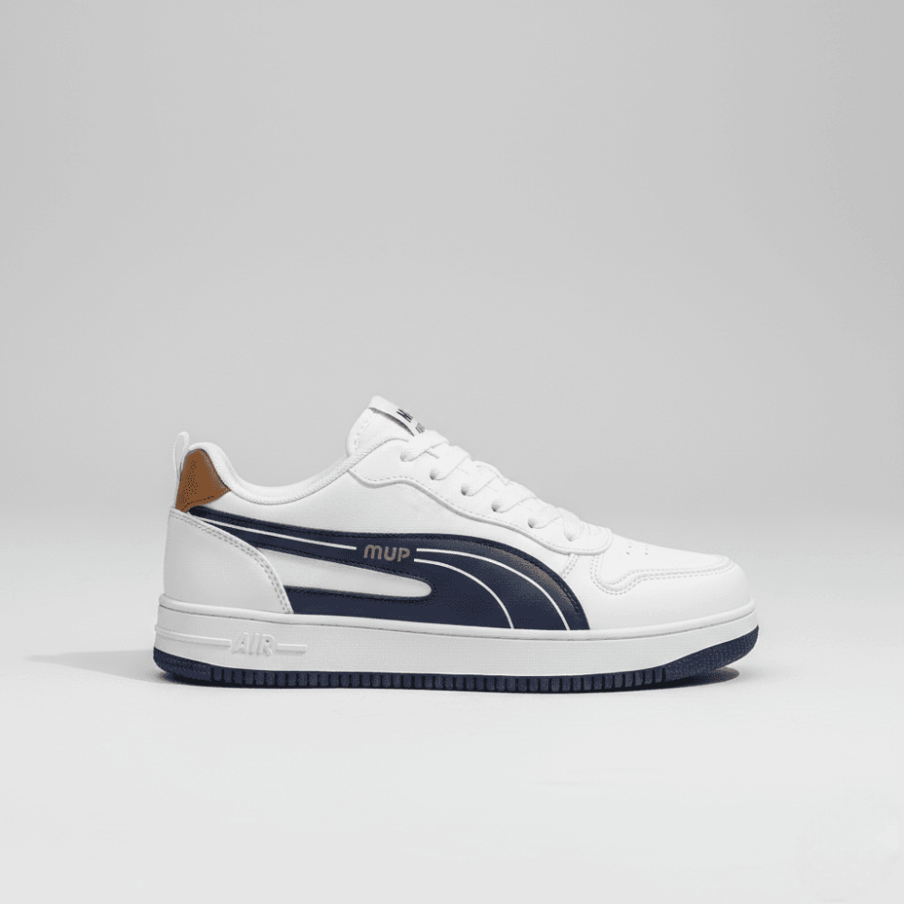 Men's Classic White Navy Court Sneakers - Image 3