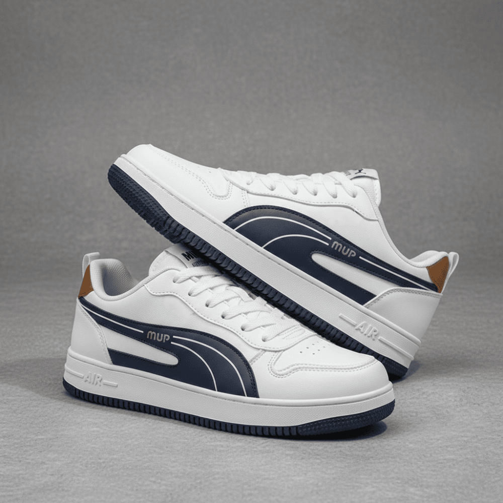 Men's Classic White Navy Court Sneakers - Image 2