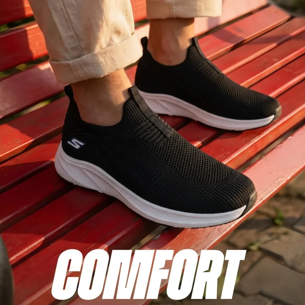 Premium Men's Slip-On Knit Sneakers – Black - Image 5